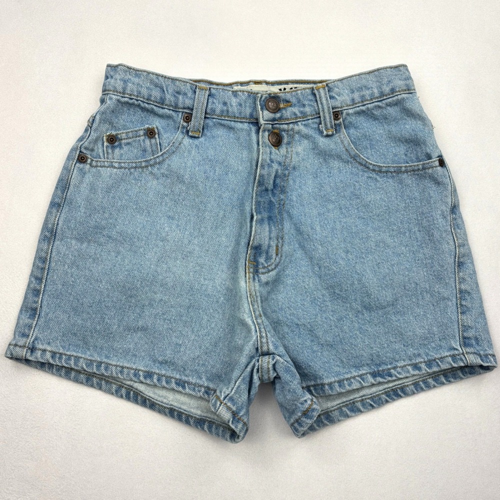 Vintage 90s X-AM Denim Shorts Womens 9/10 Light Wash High Rise Button Fly Cotton